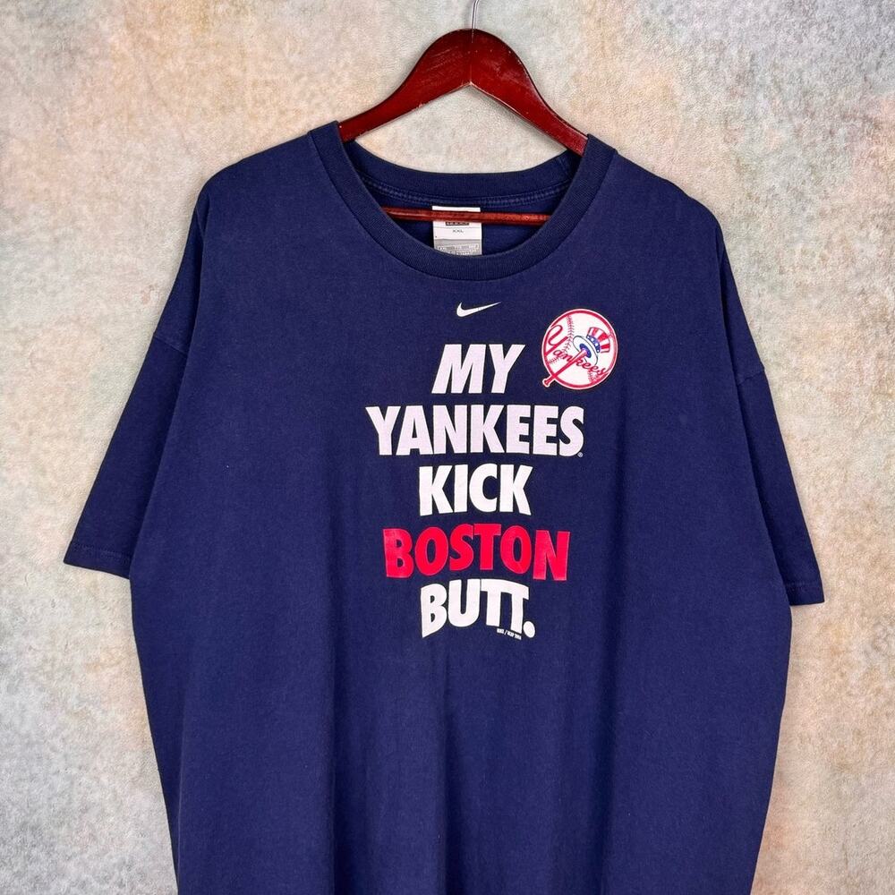 VTG Y2K Nike New York Yankees T Shirt Sz XXL Blue MLB Baseball Boston Butt 2006